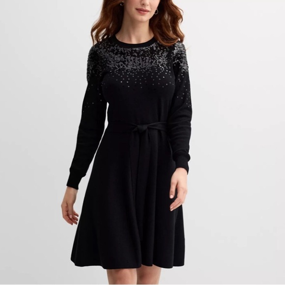 Draper James Black Sequin Long Sleeve Dress - Picture 1 of 16